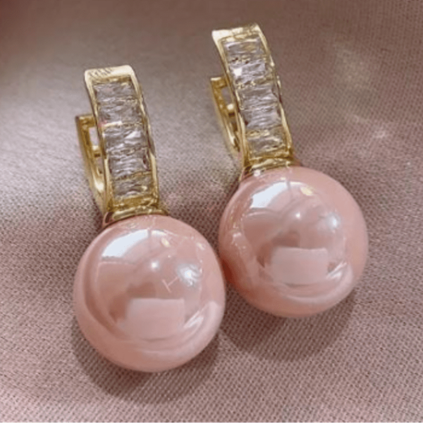 Brincos de Aço de Zircônia e Pérolas Rosa