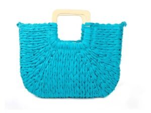 Mala Azul Shopper em ráfia com pega