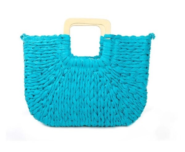 Mala Azul Shopper em ráfia com pega