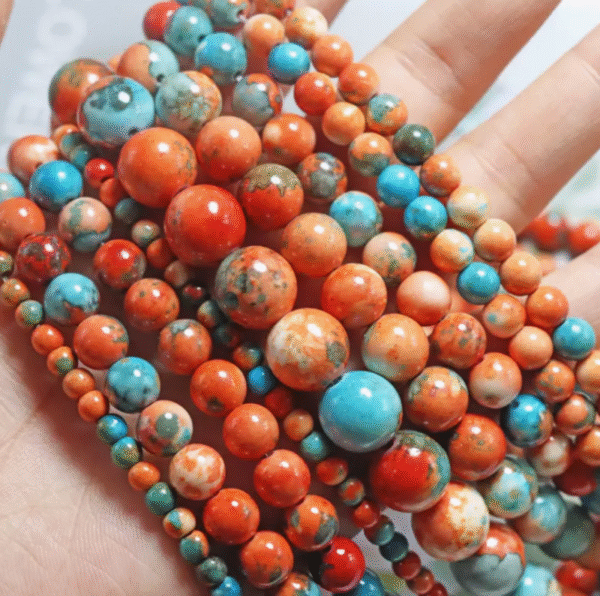 Colar conjunto de pérolas laranja e turquesa