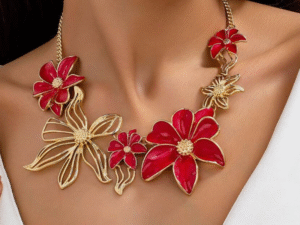 Colar flor vermelho lacado
