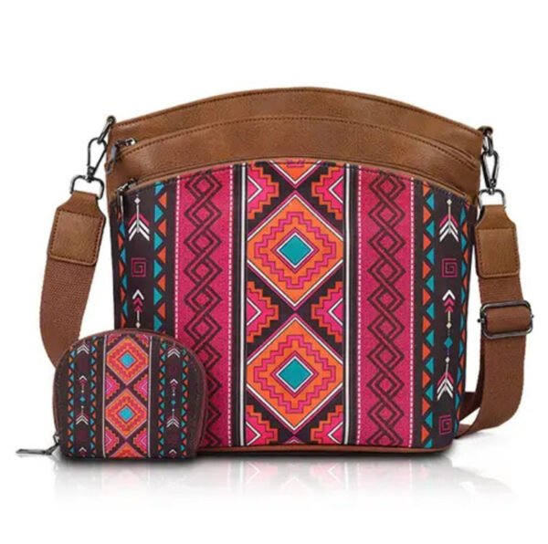Mala Tribal Rosa Feminina com Design Geométrico – Estilo Único