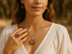 Colar de Ametista com Espiral banhado a Prata.