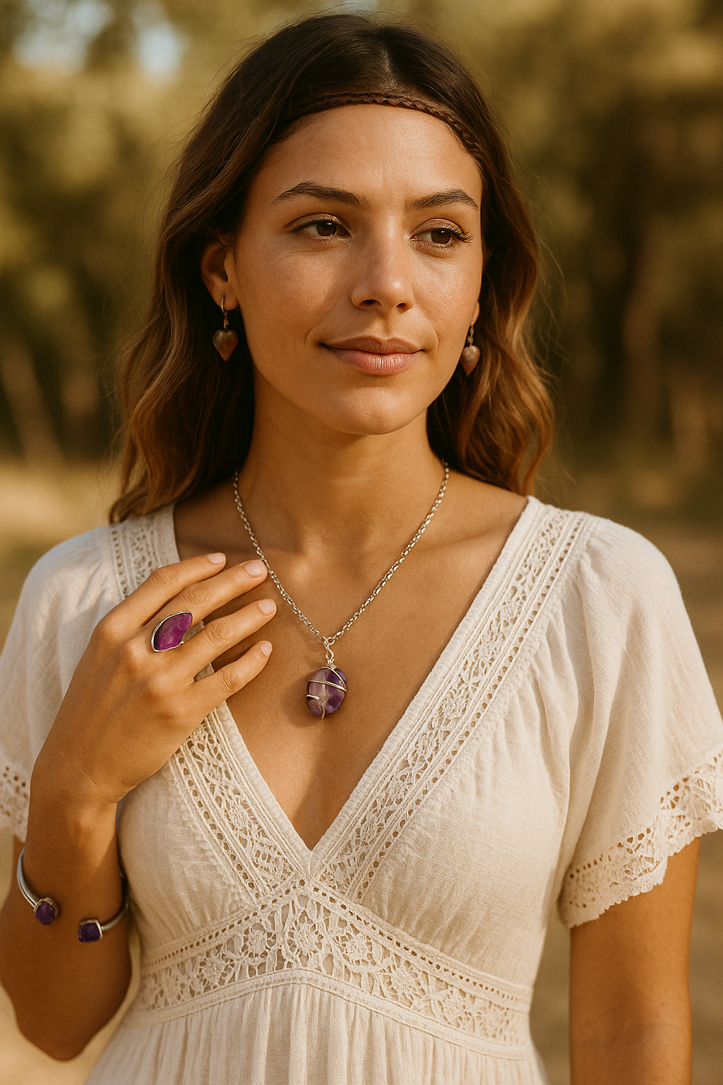 Colar de Ametista com Espiral banhado a Prata.