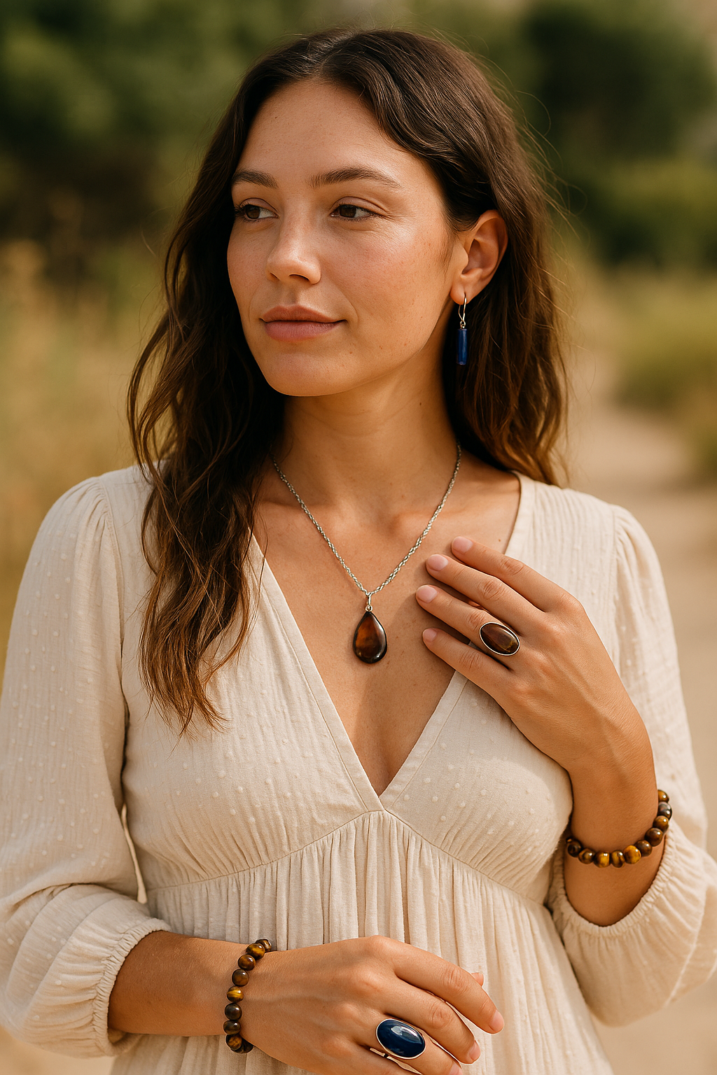 Colar Gota de Olho-de-Tigre.