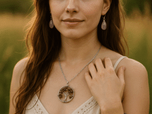 Colar Árvore da Vida com Quartzo Fumado Banhado a Prata.