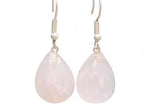 Brincos Gota de Quartzo Rosa banhados a Prata.