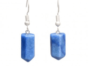 Brincos Ponta de Quartzo Azul Banhados a Prata.