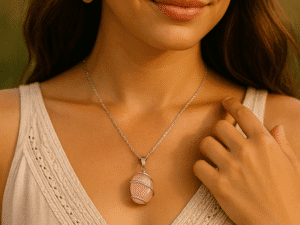 Colar de Quartzo Rosa com Espiral banhado a Prata.