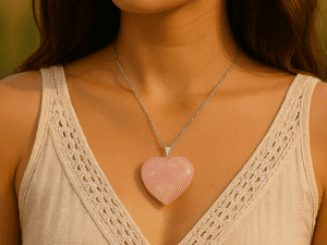 Colar Coração de Quartzo Rosa.