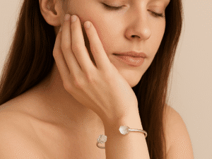 Bracelete Quartzo em Bruto Banhada a Prata