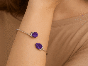 Bracelete Ametista em Bruto Banhada a Prata
