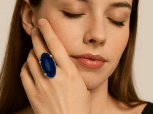 Anel de Ágata Azul Banhado a Prata.