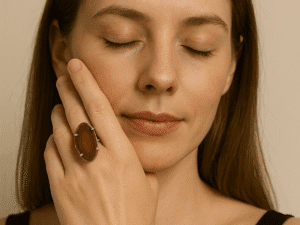 Anel de Ágata Castanha Banhado a Prata.