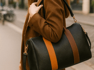 Mala Preta com Alça Colorida e Detalhes Castanhos