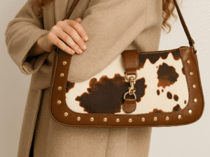 Mala Shoulder Estilo Western em Castanho e Padrão Vaca