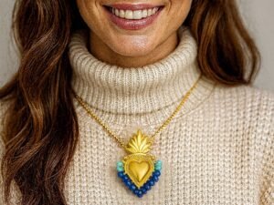 Pendente coração sagrado azul