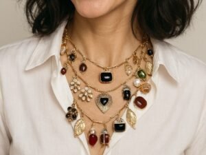 Colar Vintage Multicamadas com Pedras Naturais