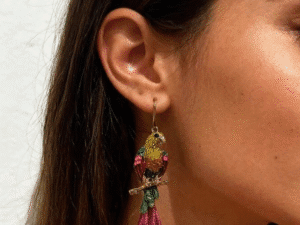 Brincos arara com cristais coloridos