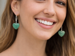 Brincos Coração de Aventurina banhados a Prata.