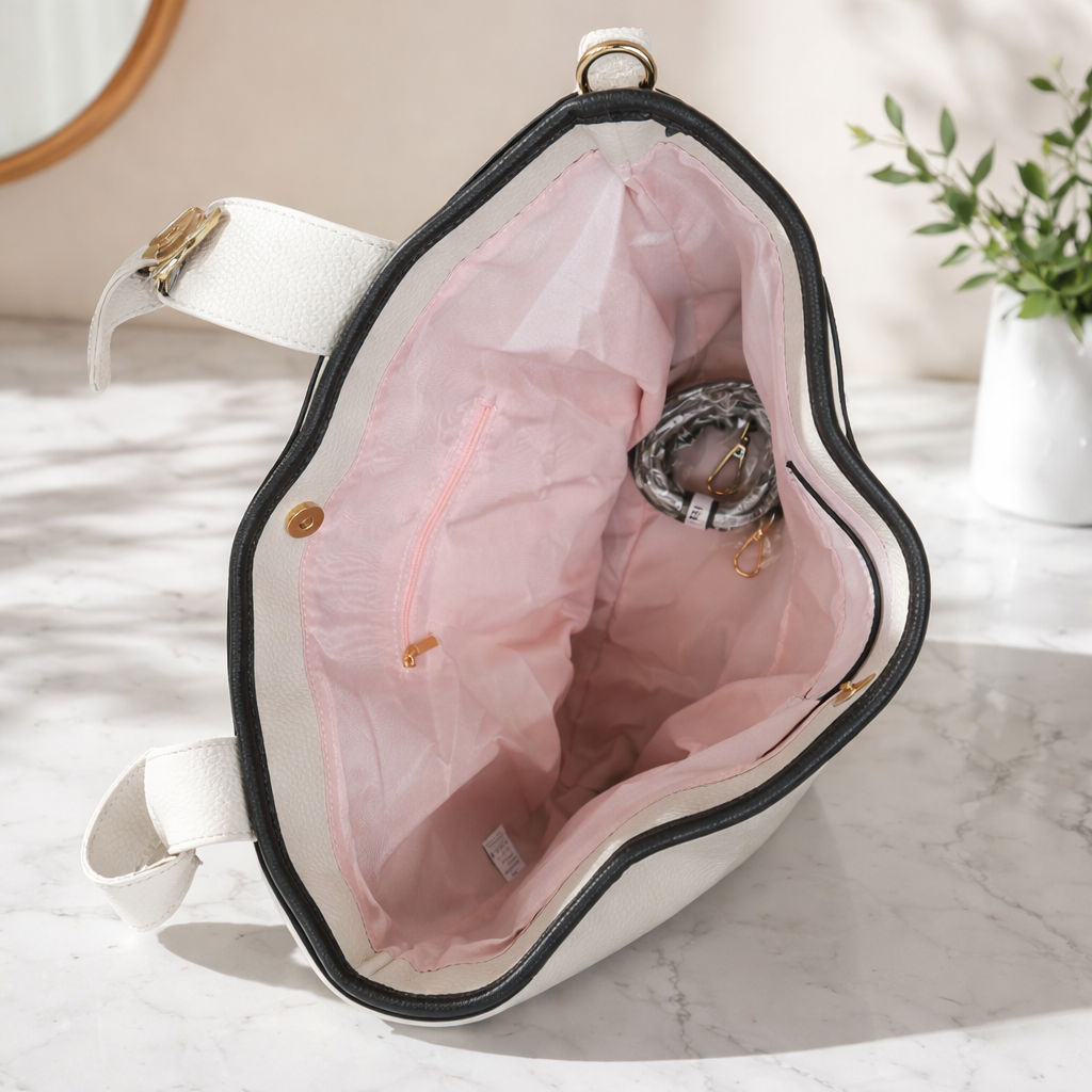 Mala Shopper Elegance Bicolor Bege & Preto - Image 2