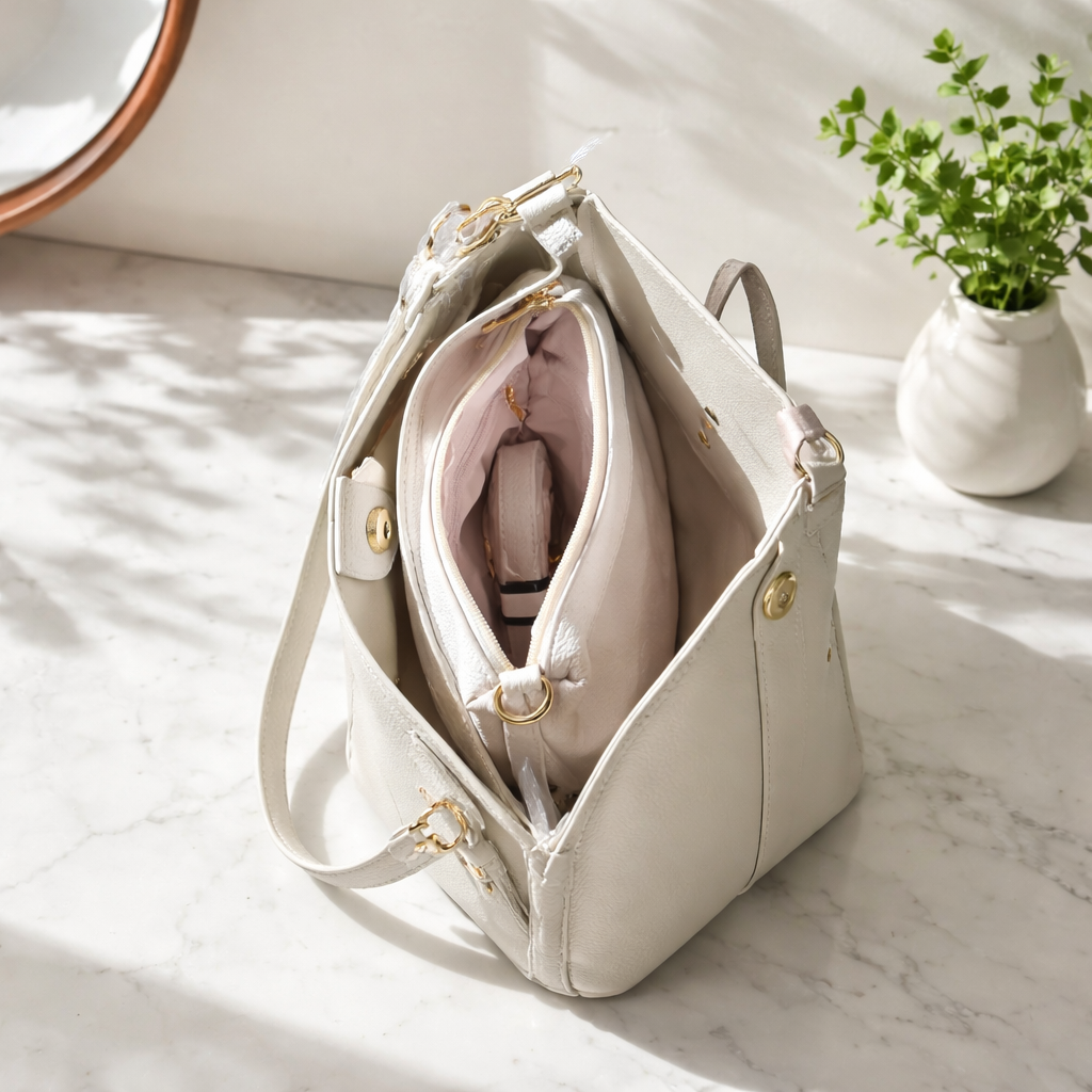 Mala de Ombro Bege com Cinto Decorativo - Image 2