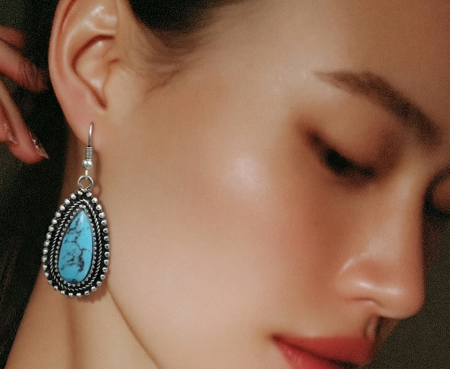 Brincos Gota Turquesa Vintage Prateado