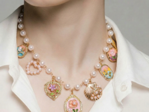 Colar Vintage Floral Pérolas & Medalhões