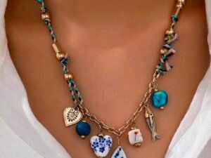 Colar Boho Peixe Azul & Charms Mediterrânicos