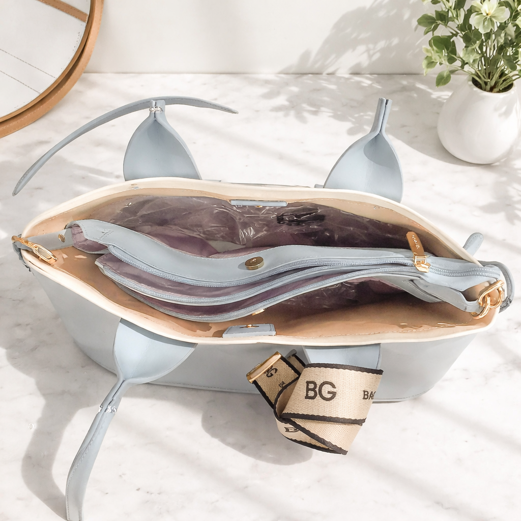 Mala Elegante Branca com Detalhes Azuis – Estilo Sofisticado para o Dia a Dia - Image 4