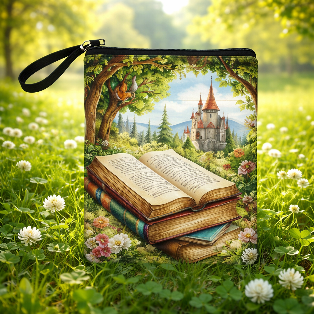 Capa para Livros, i-Pads e Tablets “Books Are the Sea of Knowledge” – Bolsa com Fecho e Bolso Exterior 📚🌿