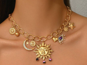 Colar Dourado Sol & Lua Mystique