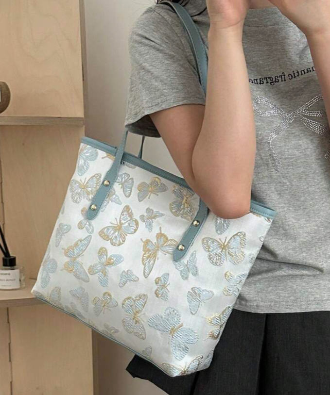 Mala Tote Borboletas Azul Pastel